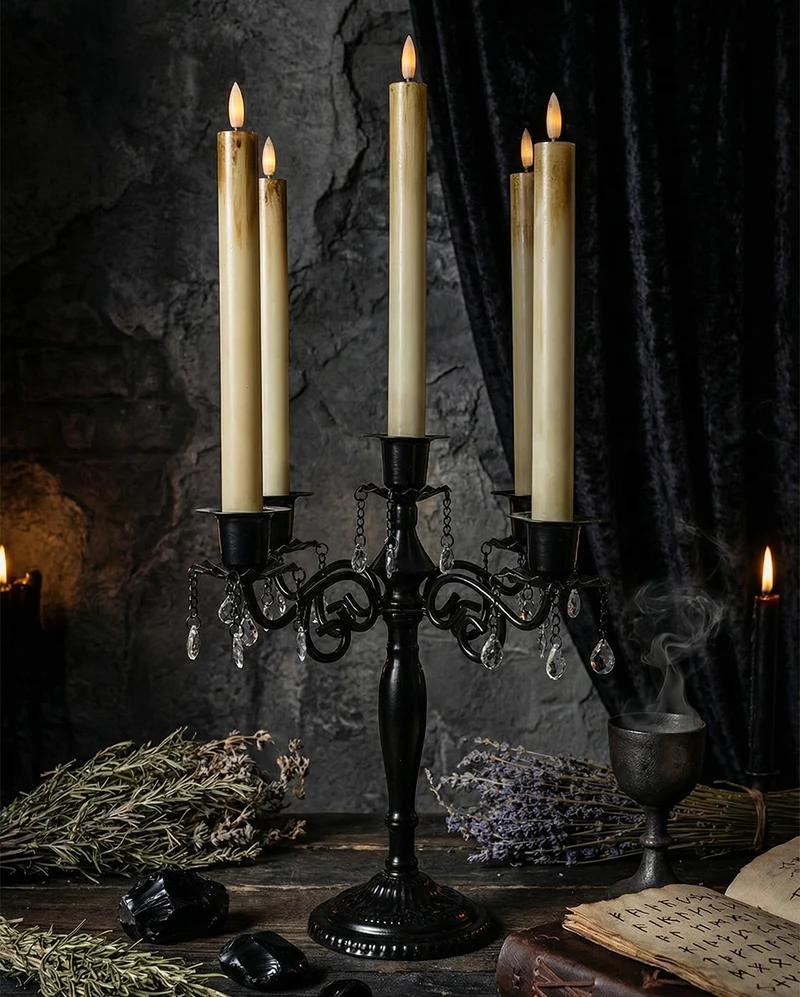 Schwarzer fünfarmiger Gothic Kerzenständer 29cm