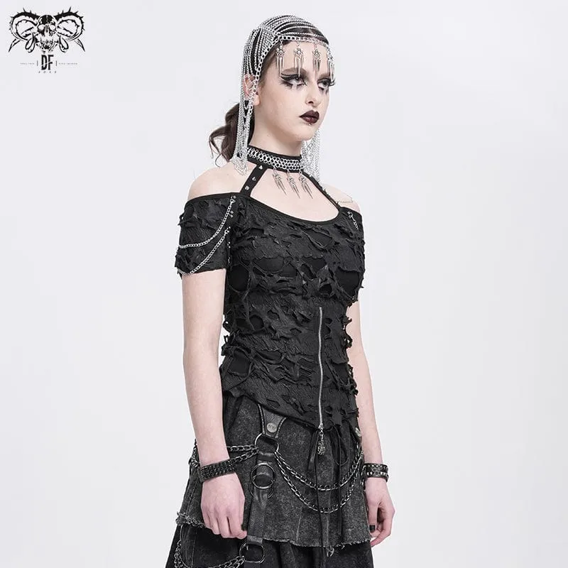 Punk Off-Shoulder Ripped Shirt für Damen