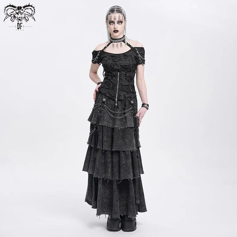 Punk Off-Shoulder Ripped Shirt für Damen