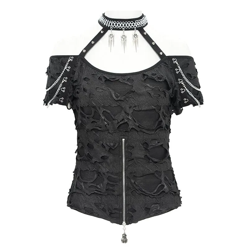 Punk Off-Shoulder Ripped Shirt für Damen