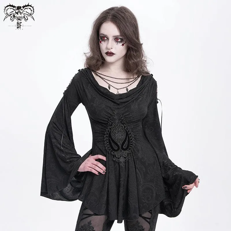Gothic-Hemd mit Wasserfallausschnitt und ausgestellten Ärmeln für Damen