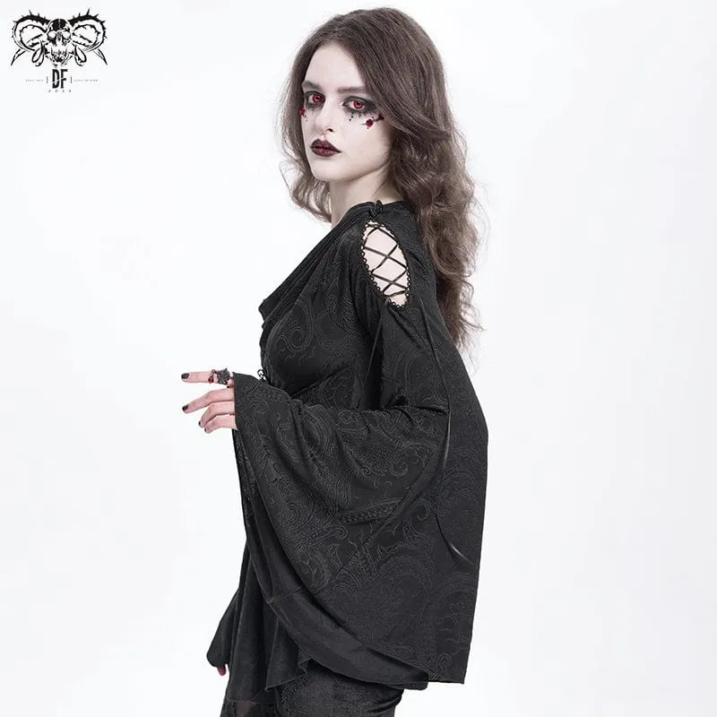 Gothic-Hemd mit Wasserfallausschnitt und ausgestellten Ärmeln für Damen