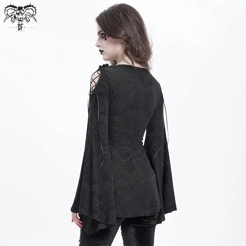 Gothic-Hemd mit Wasserfallausschnitt und ausgestellten Ärmeln für Damen