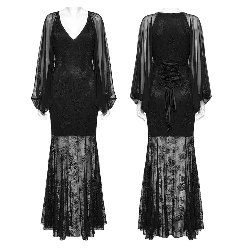 Gothic-Kleid mit tiefen Fledermausärmeln und Fischschwanz für Damen