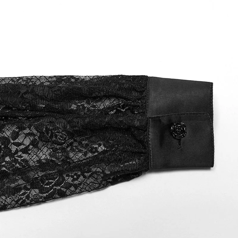 Damen Gothic Stehkragen Puffärmel Spitzenhemd
