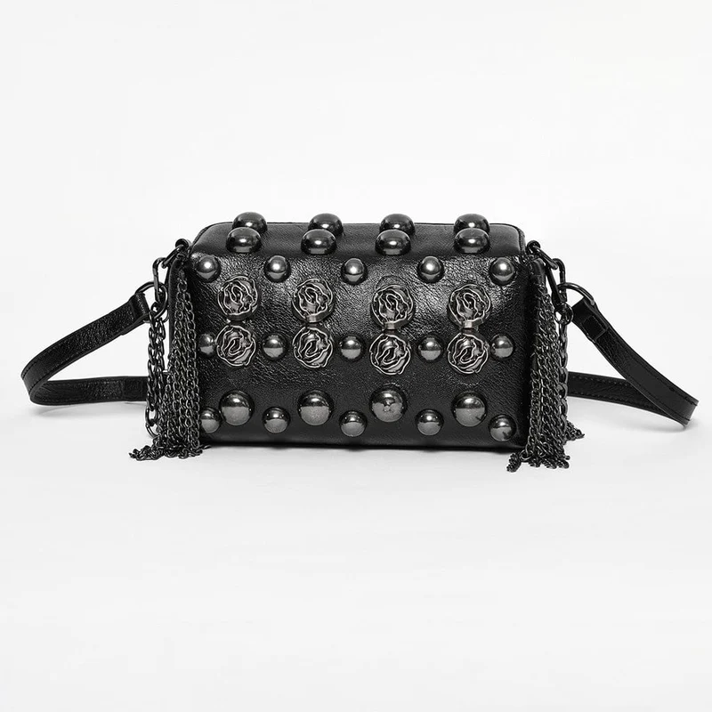 Gothic-Tasche aus Kunstleder mit Perlen und Rosen für Damen