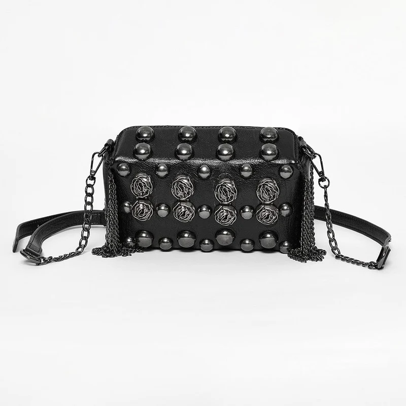 Gothic-Tasche aus Kunstleder mit Perlen und Rosen für Damen