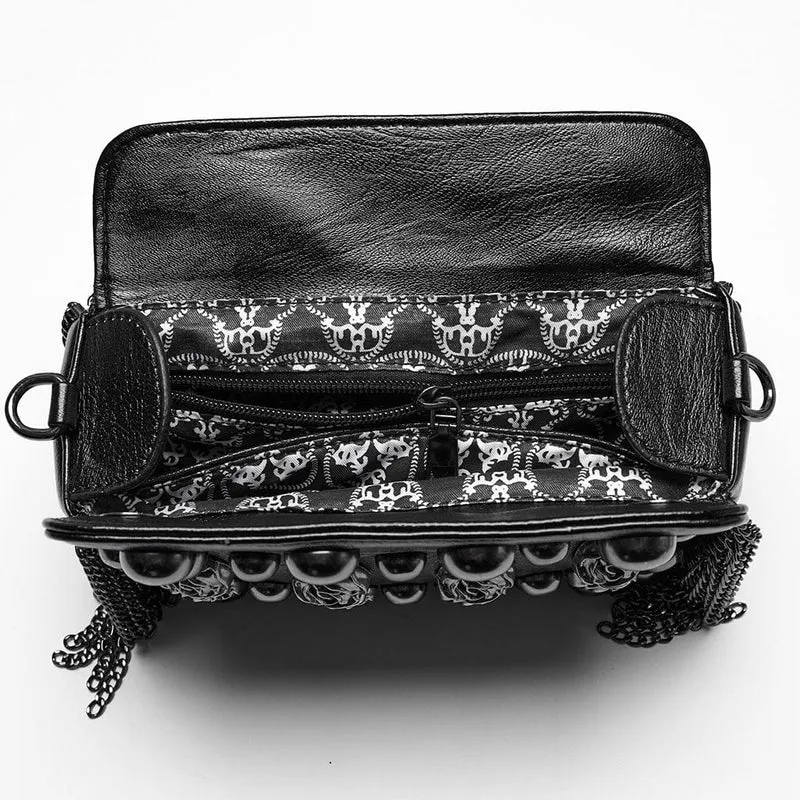 Gothic-Tasche aus Kunstleder mit Perlen und Rosen für Damen