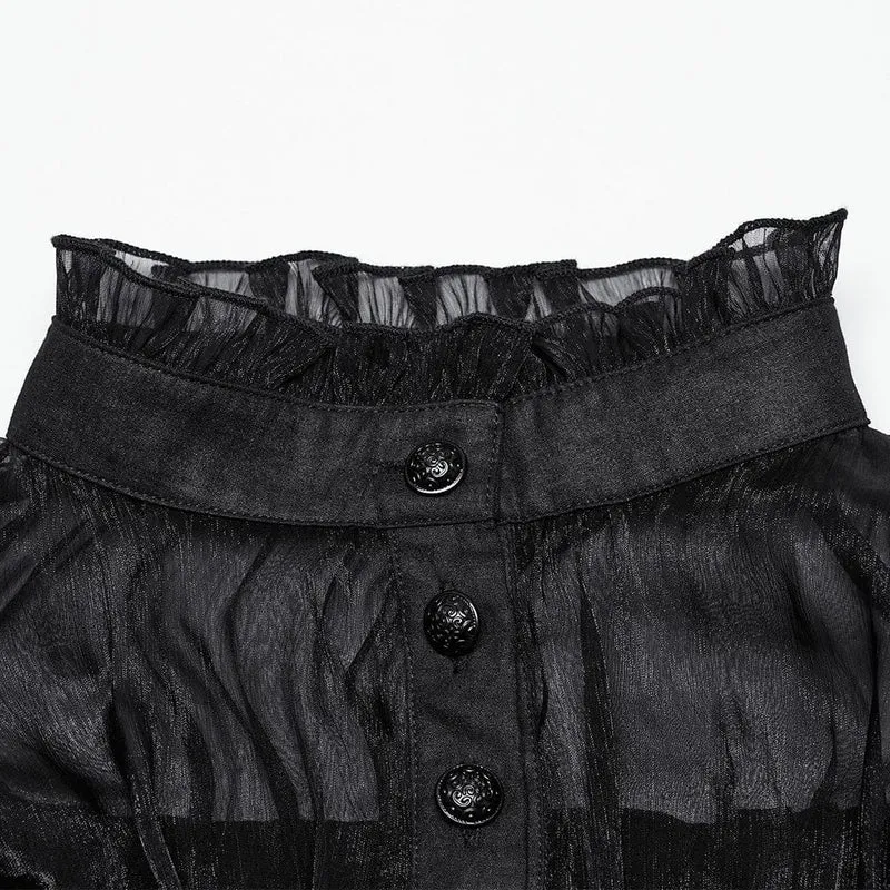 Gothic-Hemd aus transparentem Netzstoff mit Perlen und Rüschen für Damen