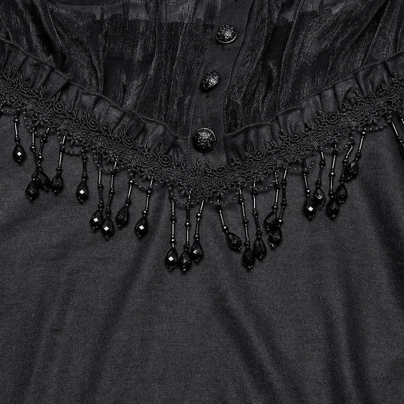 Gothic-Hemd aus transparentem Netzstoff mit Perlen und Rüschen für Damen