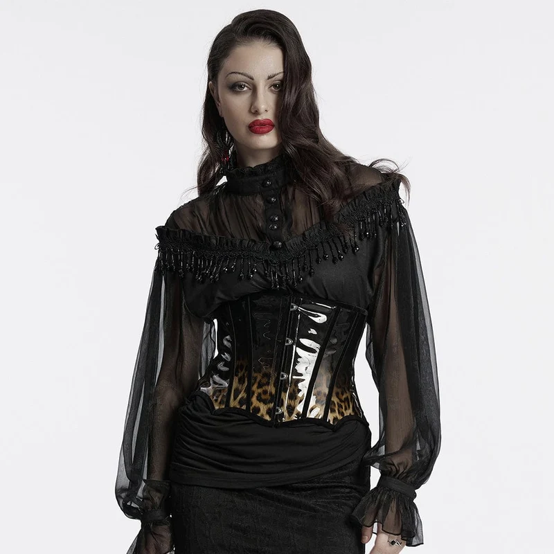 Damen Gothic Leopard Lackleder Unterbrust Korsett Kaffee