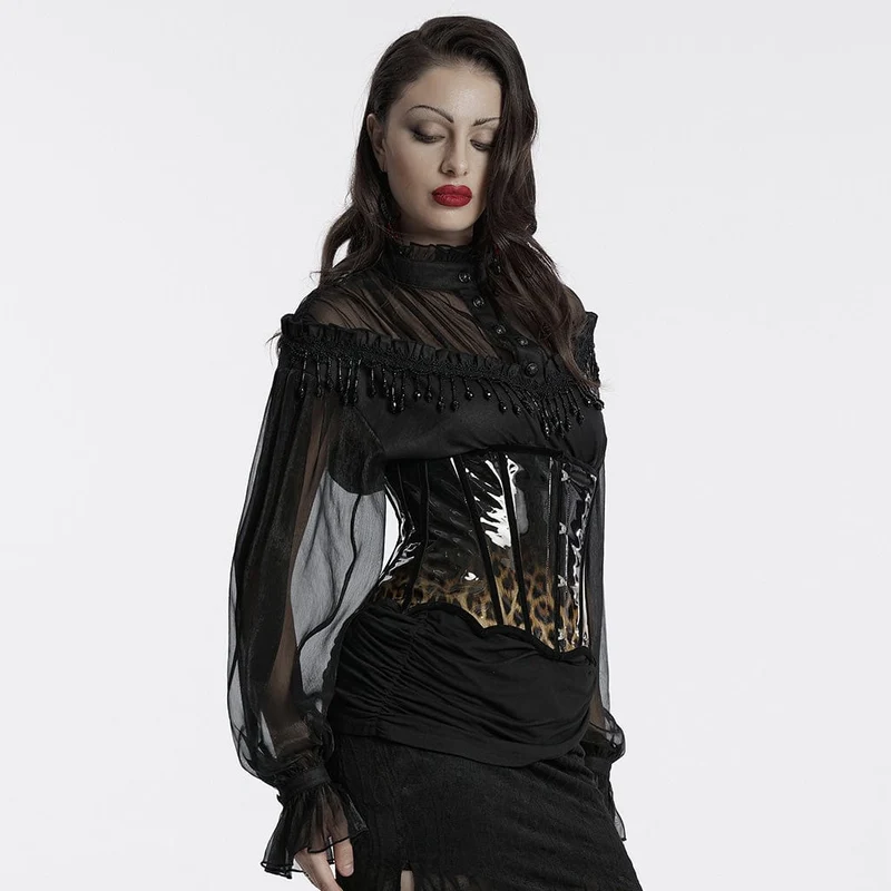 Damen Gothic Leopard Lackleder Unterbrust Korsett Kaffee