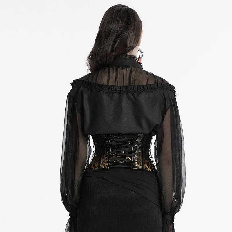 Damen Gothic Leopard Lackleder Unterbrust Korsett Kaffee