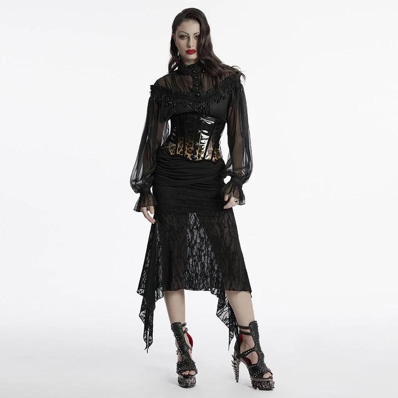 Damen Gothic Leopard Lackleder Unterbrust Korsett Kaffee