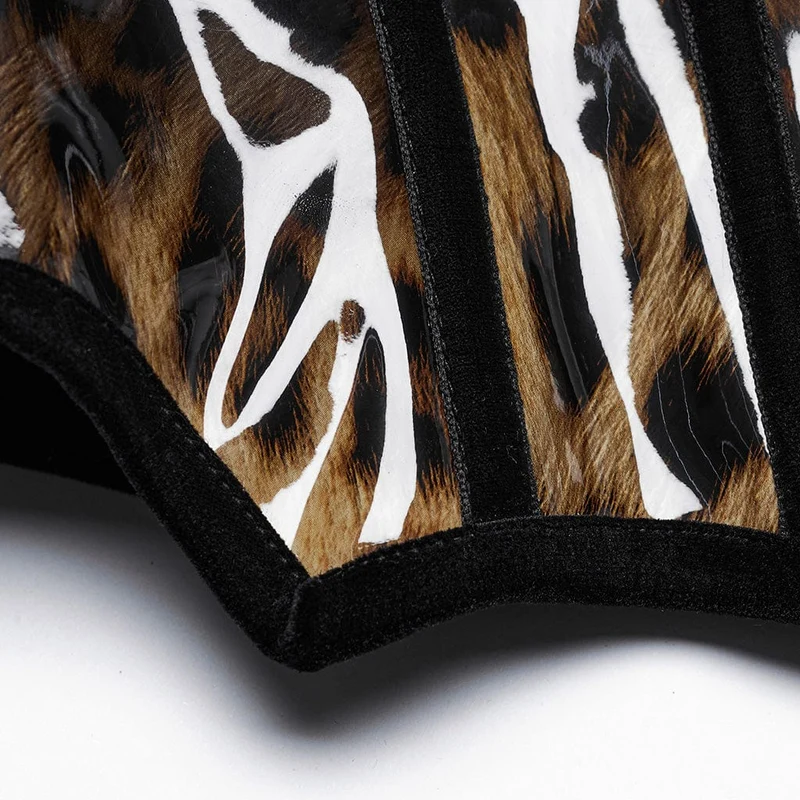 Damen Gothic Leopard Lackleder Unterbrust Korsett Kaffee