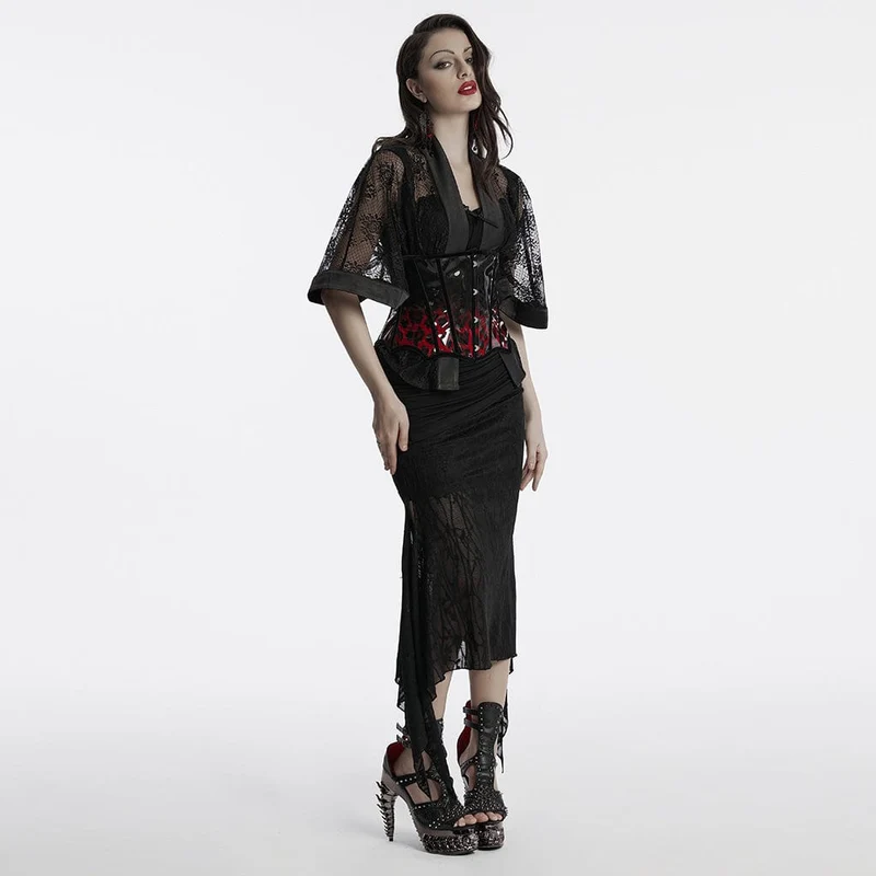 Damen Gothic Leopard Lackleder Unterbrust Korsett Rot