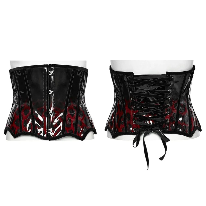Damen Gothic Leopard Lackleder Unterbrust Korsett Rot