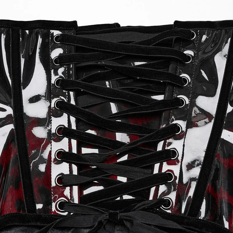 Damen Gothic Leopard Lackleder Unterbrust Korsett Rot