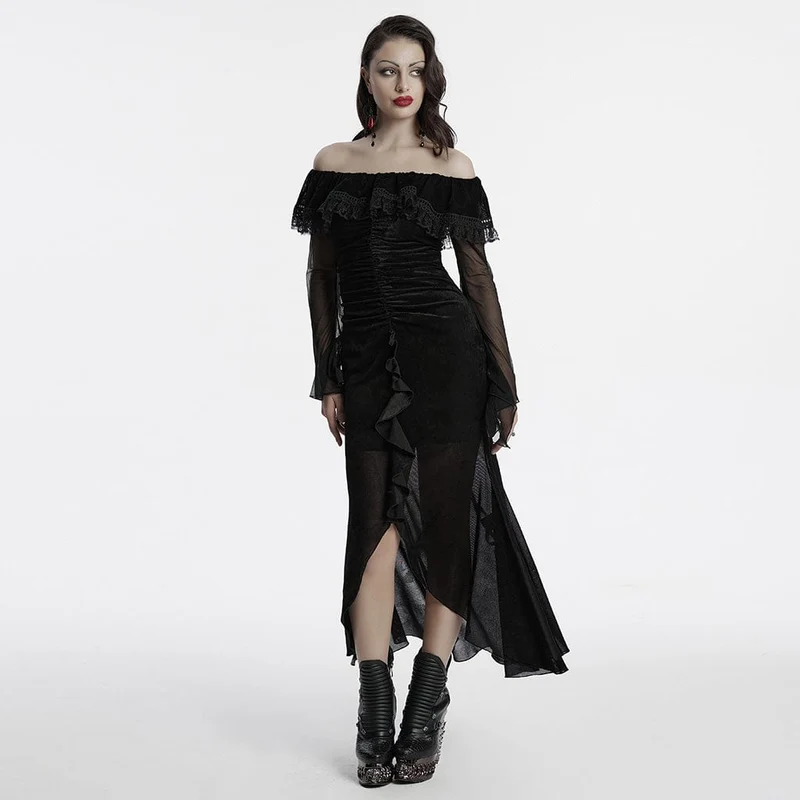 Gothic-Ballkleid aus Netzstoff mit Rüschen für Damen