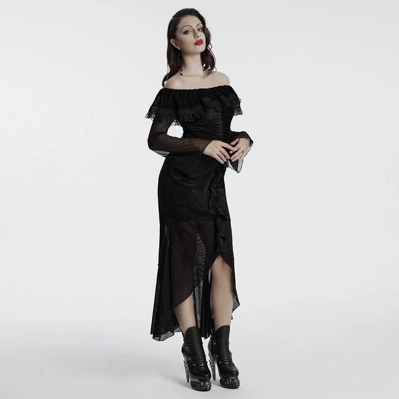 Gothic-Ballkleid aus Netzstoff mit Rüschen für Damen