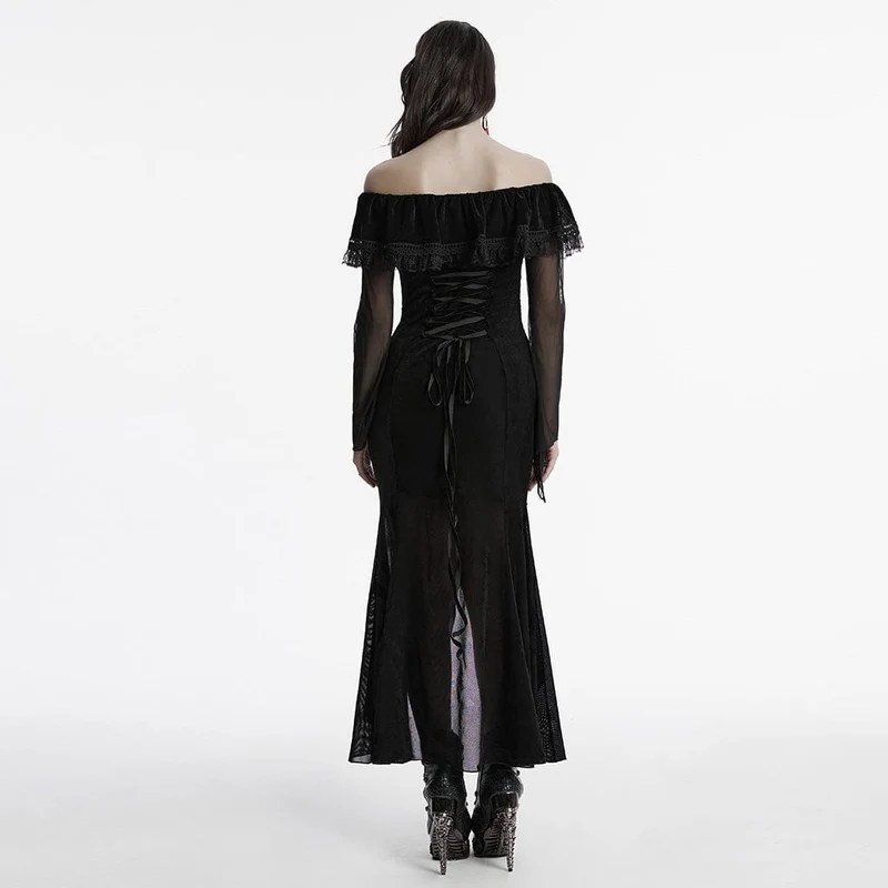 Gothic-Ballkleid aus Netzstoff mit Rüschen für Damen