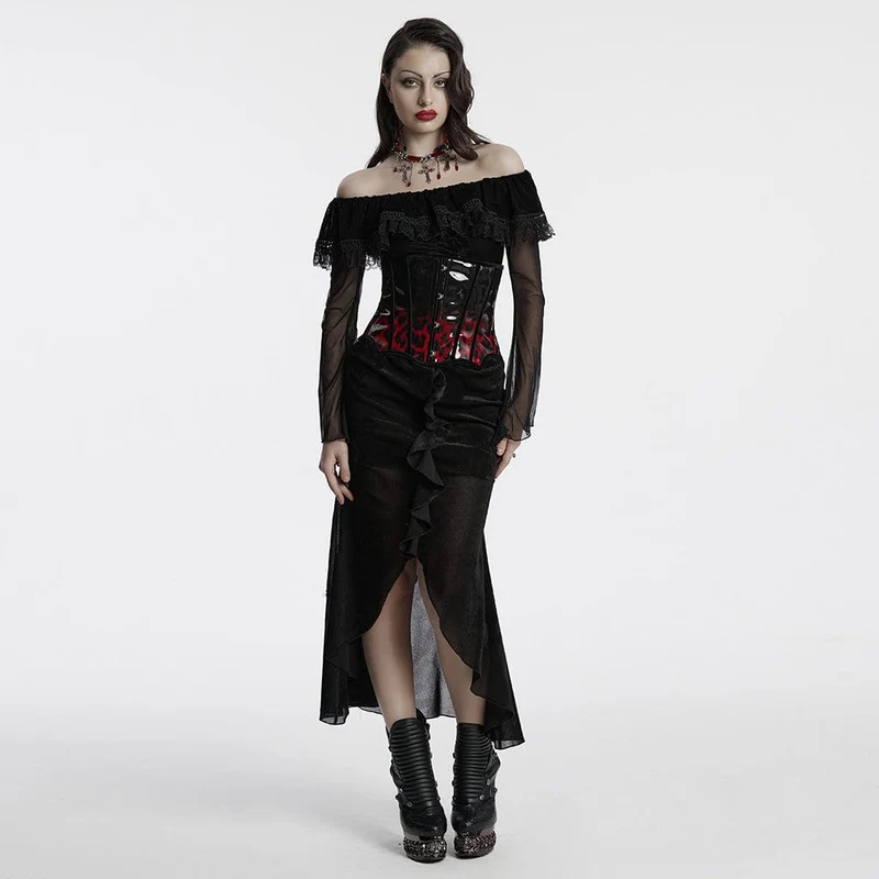 Gothic-Ballkleid aus Netzstoff mit Rüschen für Damen