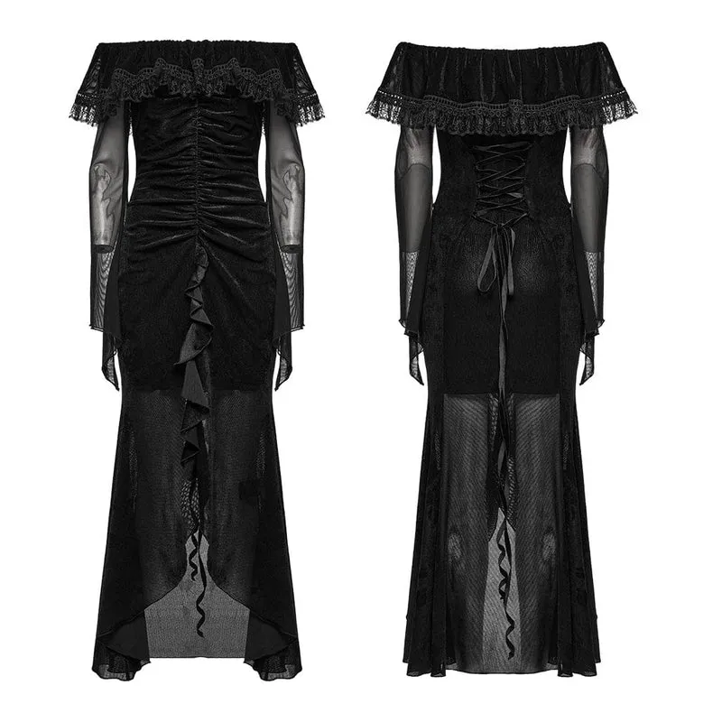 Gothic-Ballkleid aus Netzstoff mit Rüschen für Damen