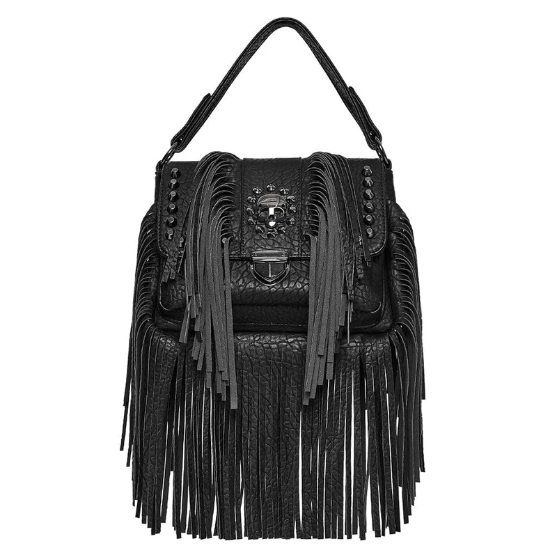 Gothic-Tasche aus Kunstleder mit Nieten und Quasten für Damen