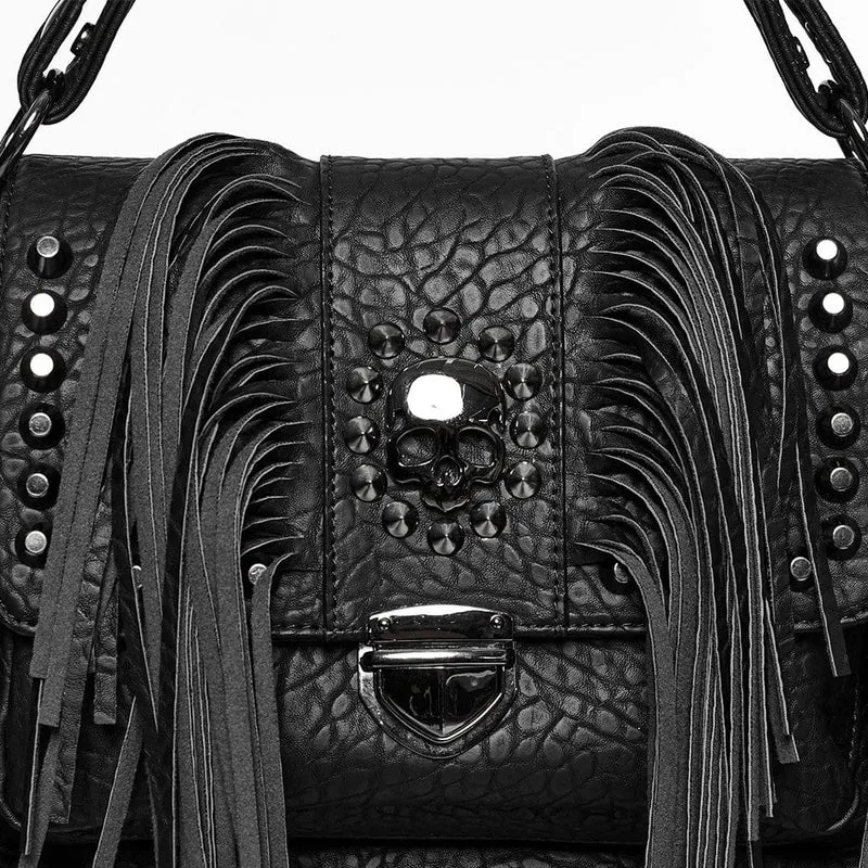 Gothic-Tasche aus Kunstleder mit Nieten und Quasten für Damen