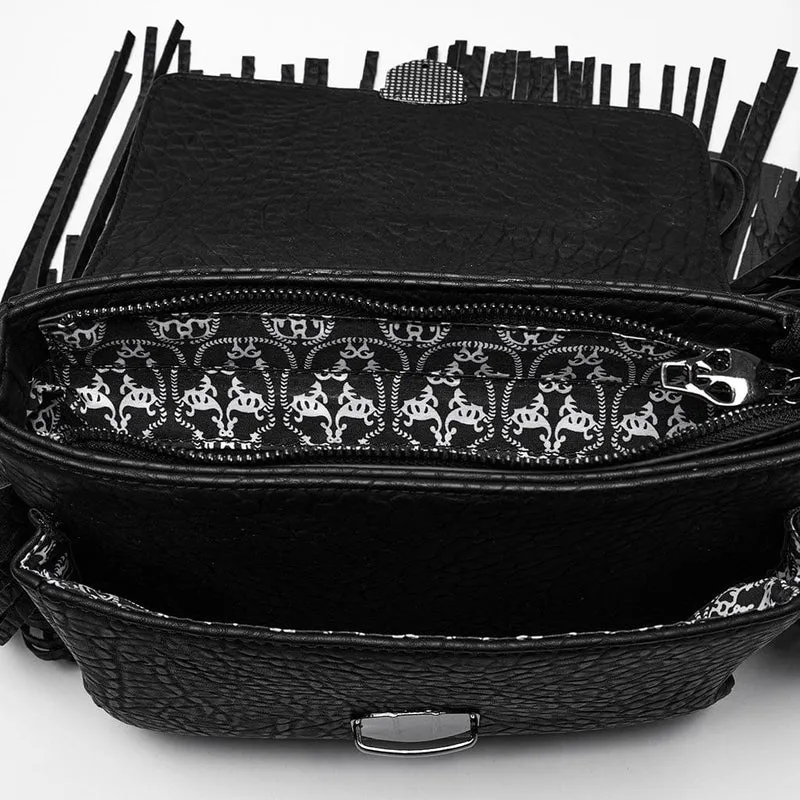 Gothic-Tasche aus Kunstleder mit Nieten und Quasten für Damen