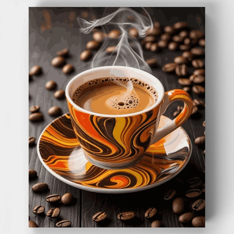 Steaming Coffee and Beans - Paint by Numbers Kit