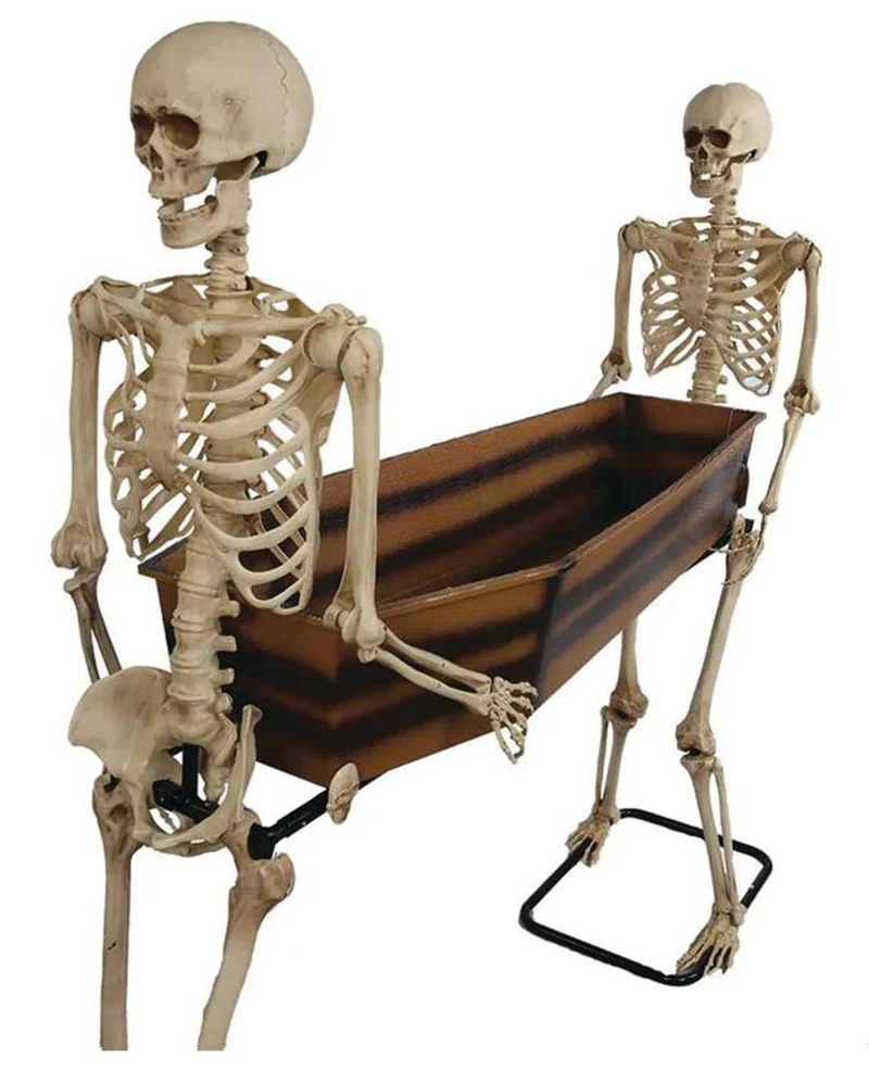 Zwei Lebensgroße Skelette die einen Sarg tragen 152cm
