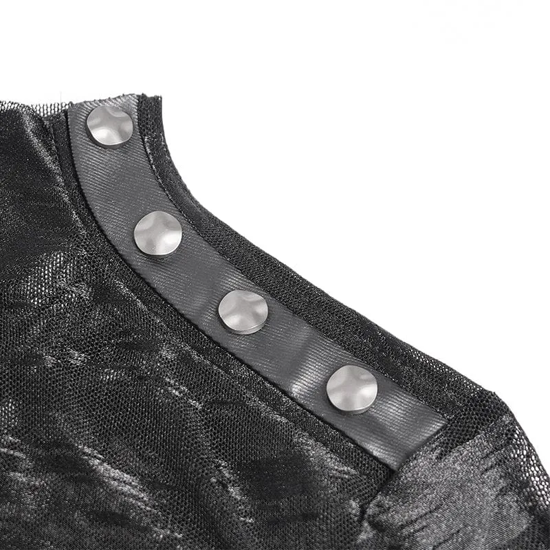 Punk-Stehkragen-Netzhemd mit Nieten für Damen