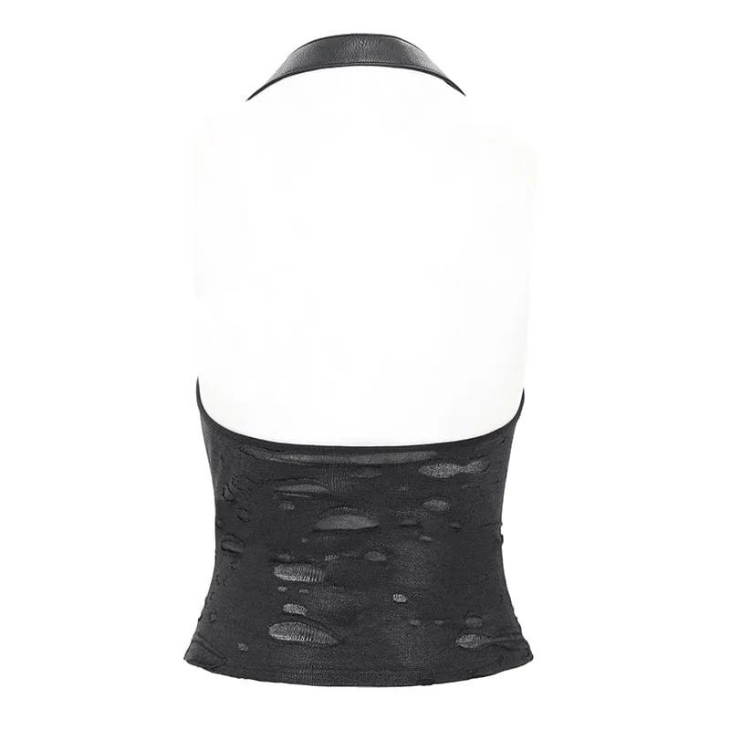Punk-Tanktop mit Wasserfallausschnitt und zerrissener Kette für Damen