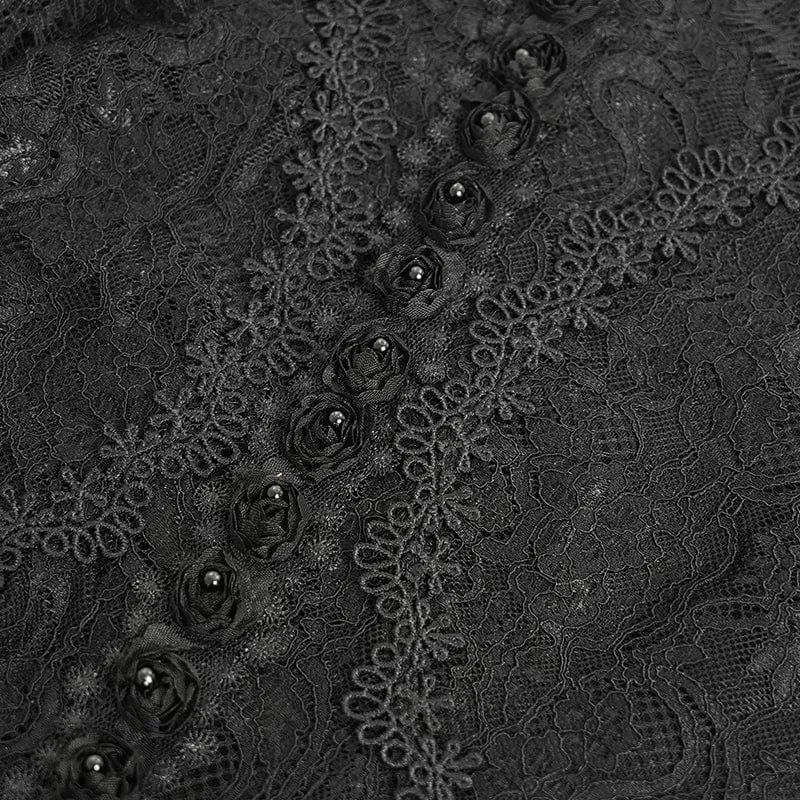 Gothic-Hemd mit ausgestellten Ärmeln, Perlenspitze und Spleiß für Damen in Schwarz