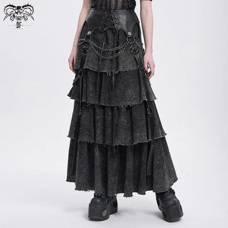 Damen Punk Distressed Lagenrock mit Schnürung