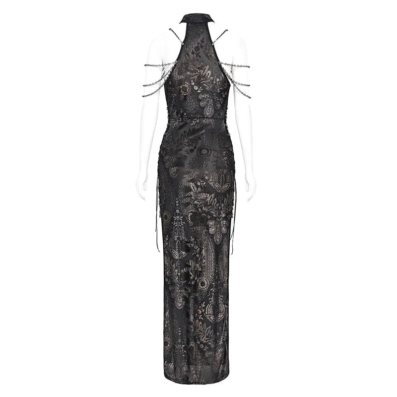 Gothic-Kleid für Damen, schulterfrei, mit Cut-outs und seitlichem Schlitz