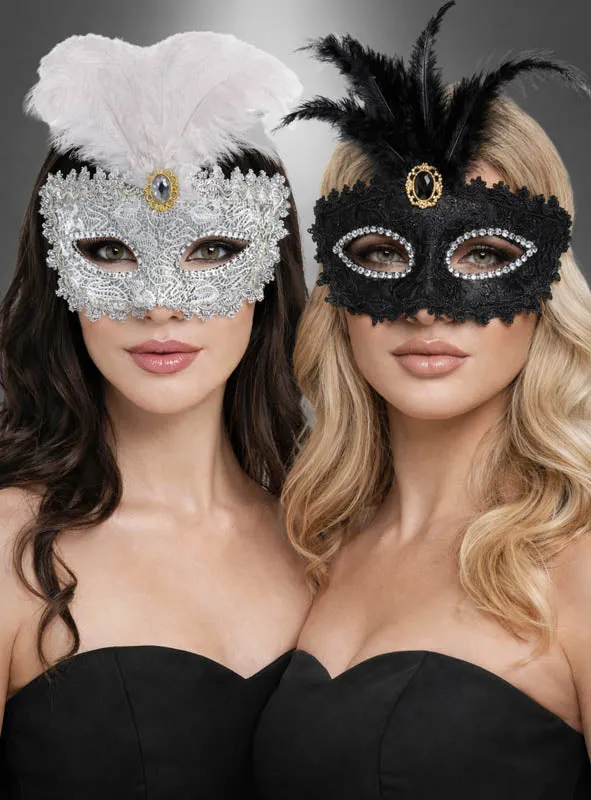 Maskenball Augenmaske mit Spitze silber oder schwarz