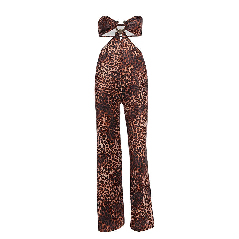 Leopard print cut out jumpsuit