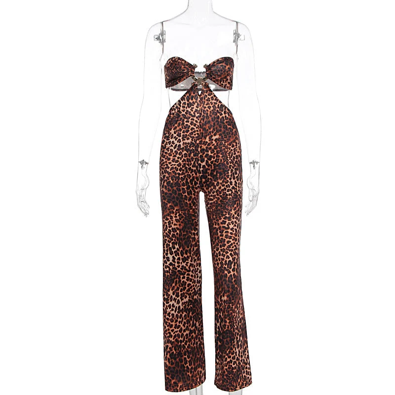 Leopard print cut out jumpsuit