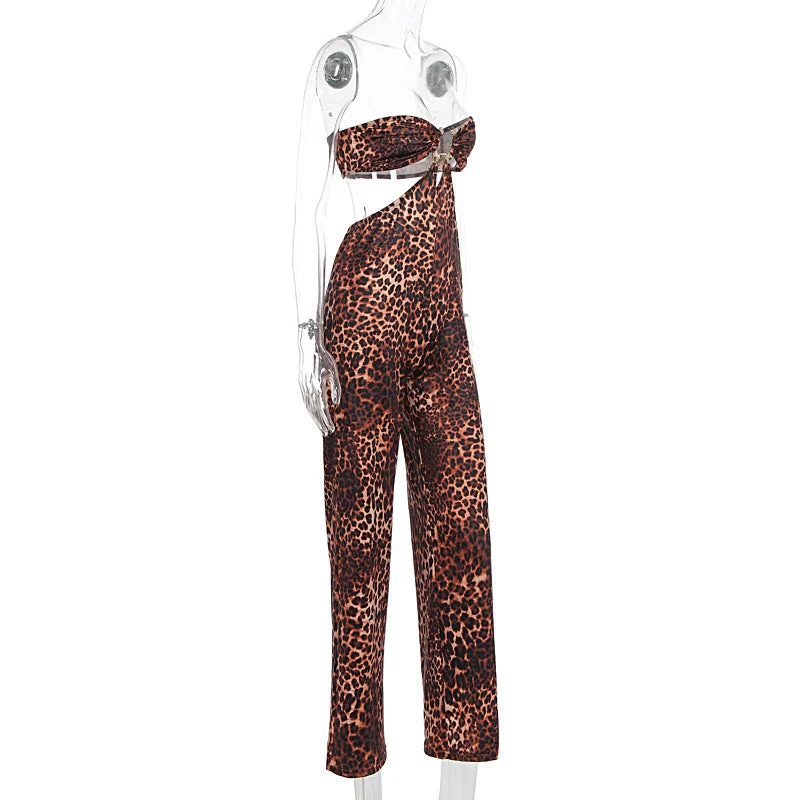 Leopard print cut out jumpsuit