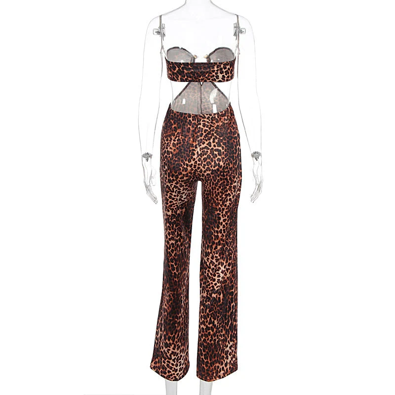 Leopard print cut out jumpsuit
