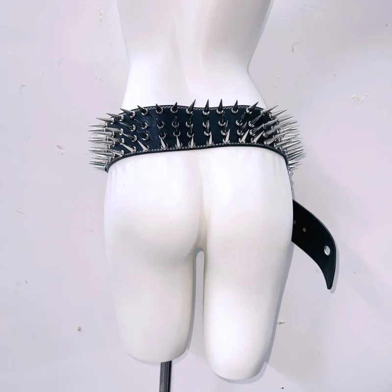 Skull applique rivet metal chain waist belt