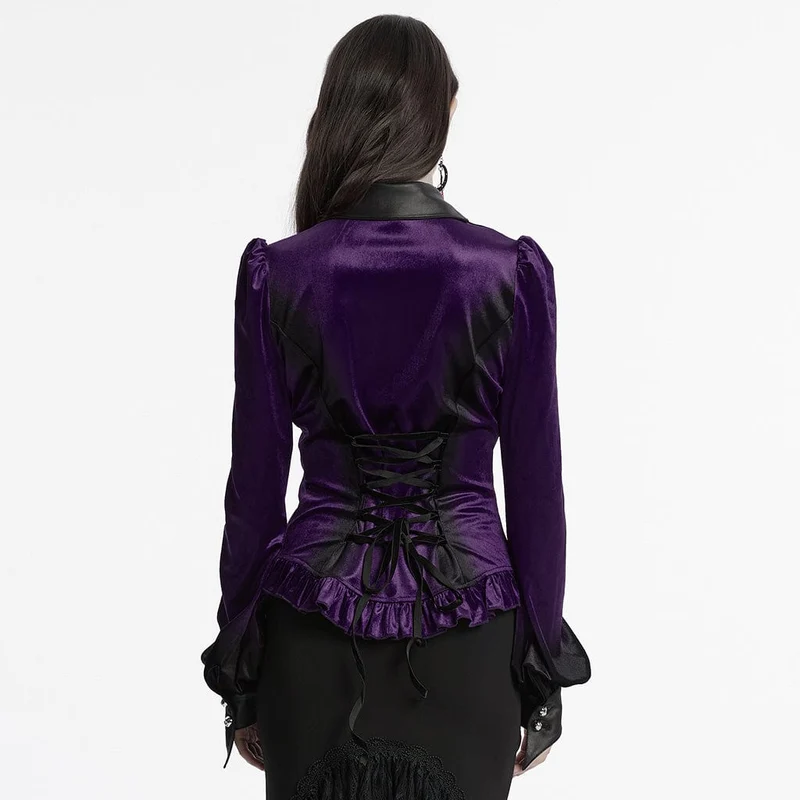 Gothic-Hemd aus Samt mit Puffärmeln und Farbverlauf für Damen Violett