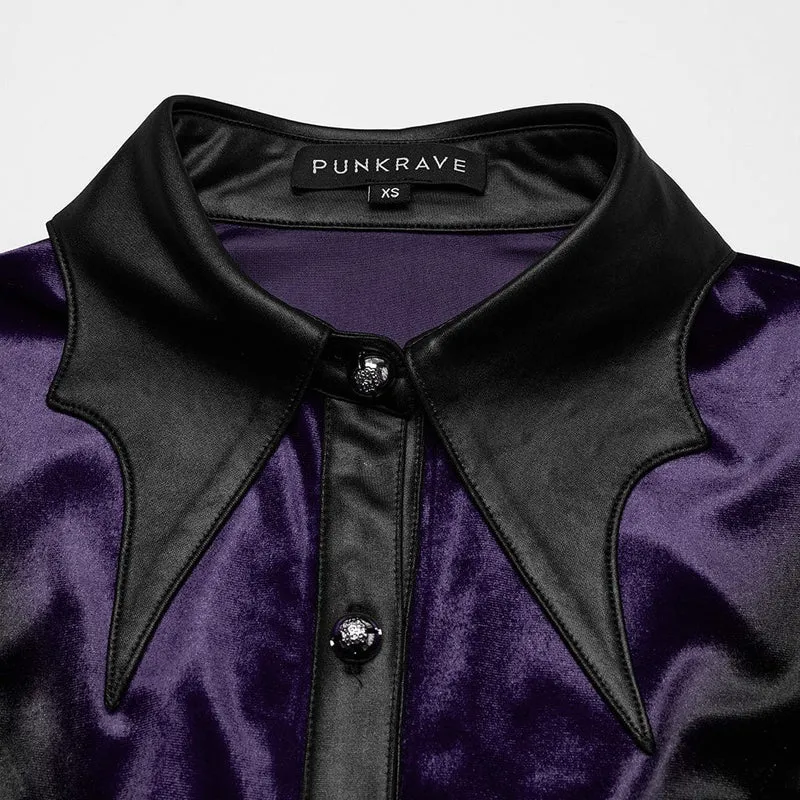 Gothic-Hemd aus Samt mit Puffärmeln und Farbverlauf für Damen Violett