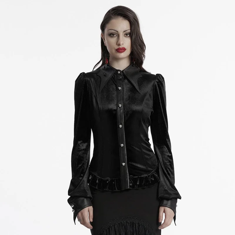 Gothic-Hemd aus Samt mit Puffärmeln und Farbverlauf für Damen