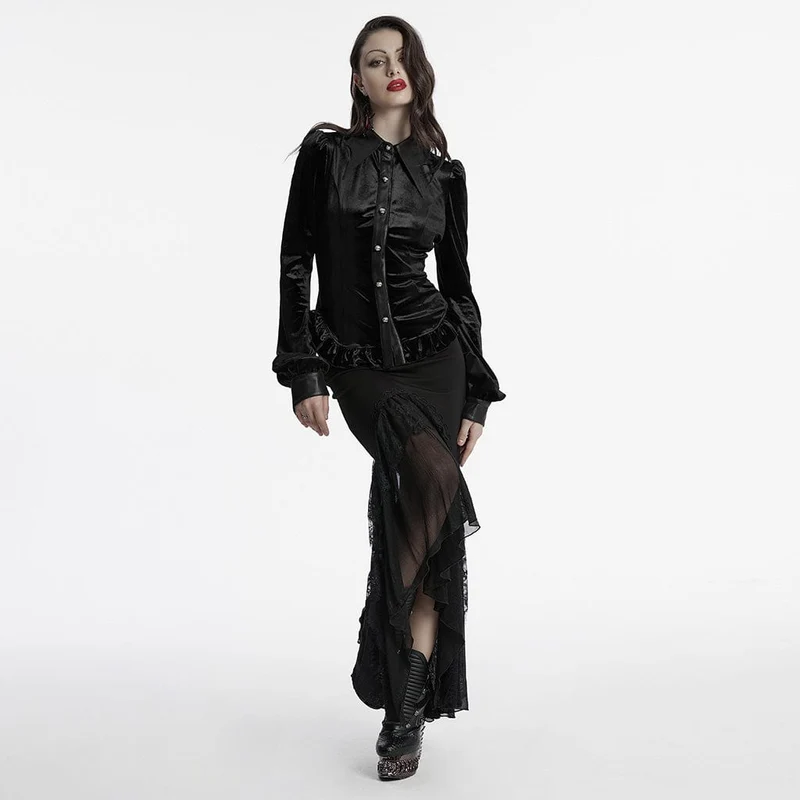Gothic-Hemd aus Samt mit Puffärmeln und Farbverlauf für Damen