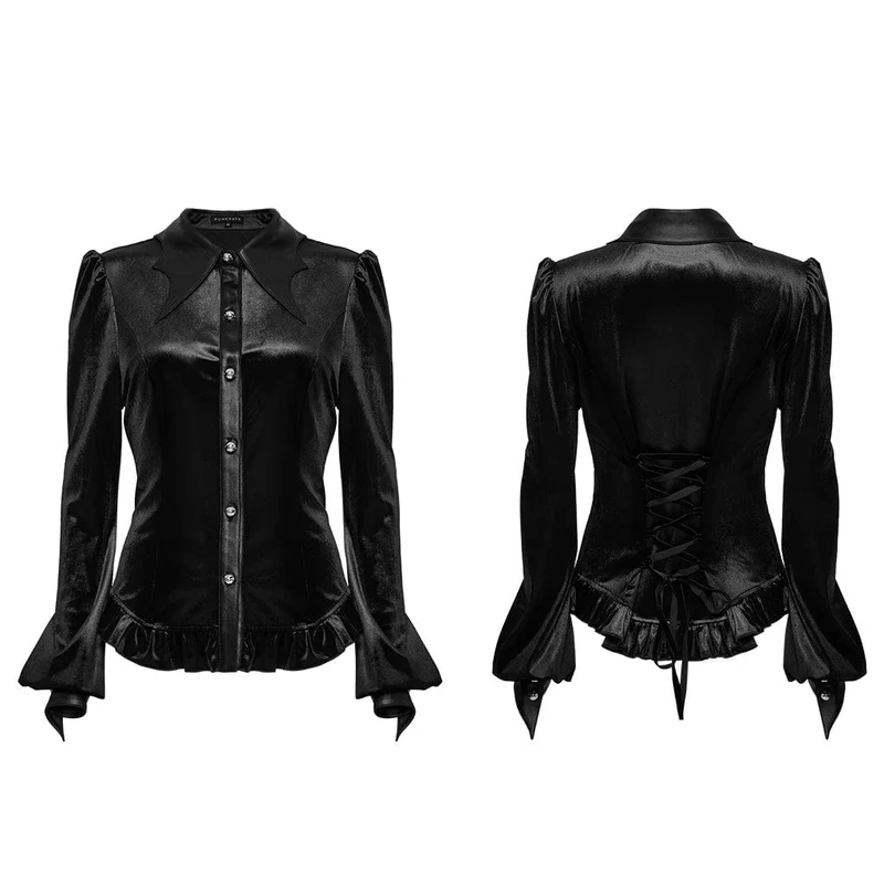 Gothic-Hemd aus Samt mit Puffärmeln und Farbverlauf für Damen