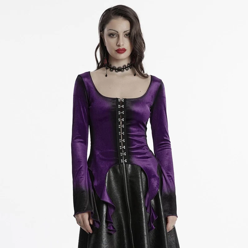 Gothic Irregular Gradient Velvet Shirt für Damen Violett