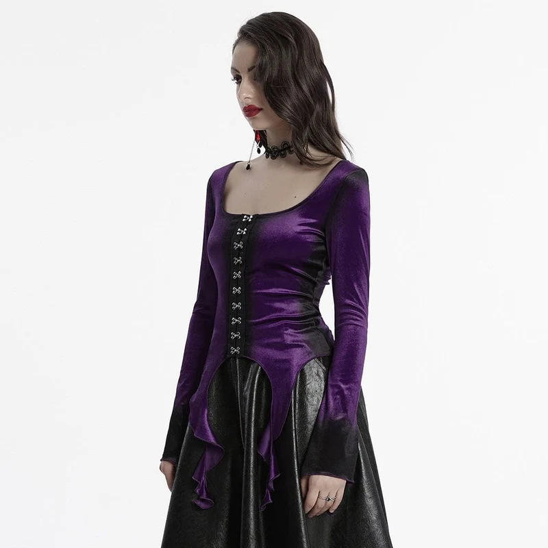 Gothic Irregular Gradient Velvet Shirt für Damen Violett